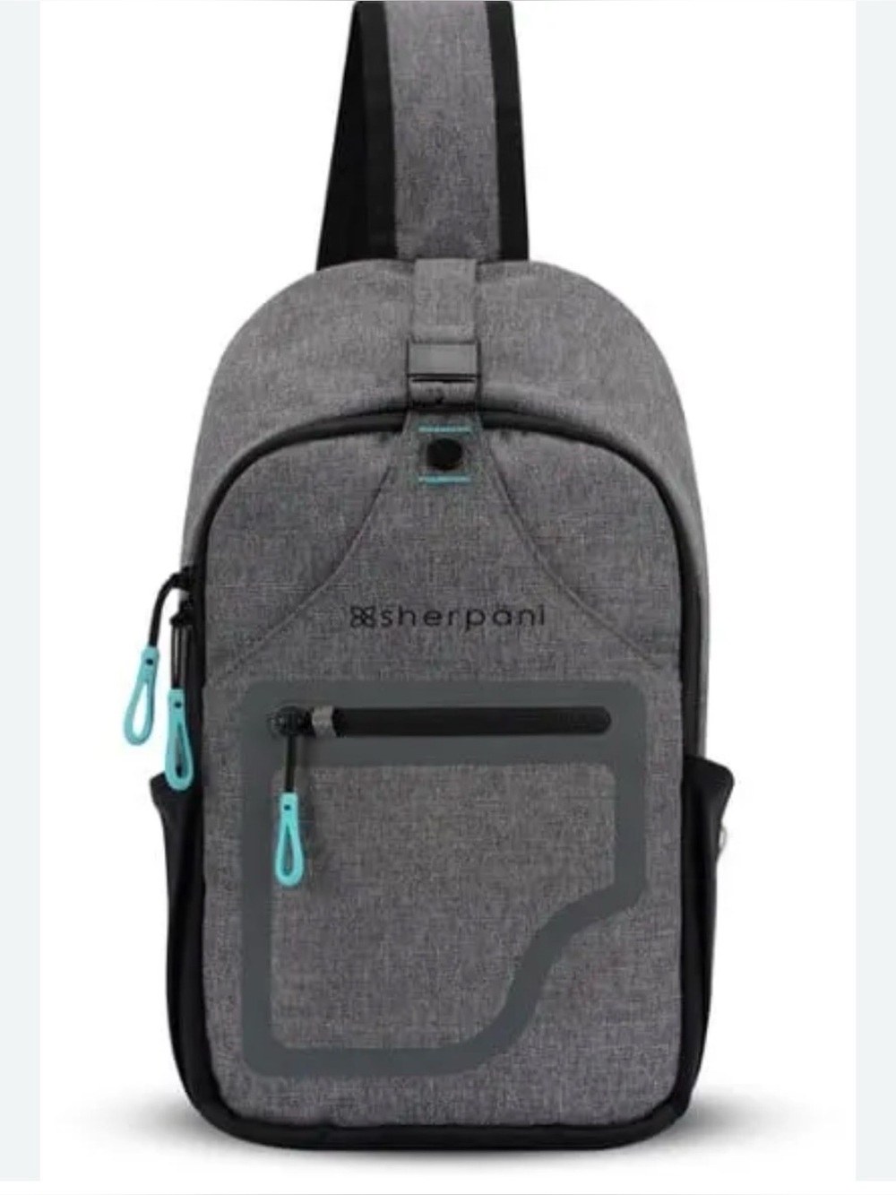 Sherpani Pike Grey Sling Bag with Teal Accent Pulls